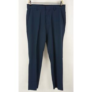 Perry Ellis Portfolio Performance Mens 30 x 29 Slim Dark Blue Pleated Dress Pant